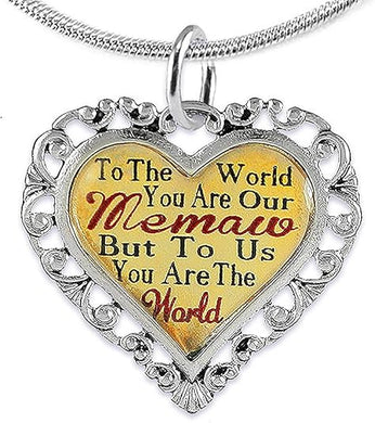 Memaw Heart Charm Necklace Hypoallergenic, Adjustable, Safe, Nickel, Lead & Cadmium Free!