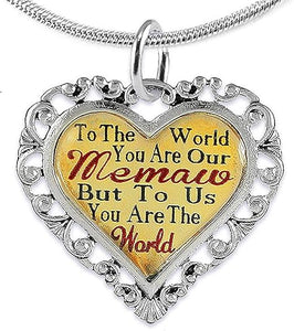 Memaw Heart Charm Necklace Hypoallergenic, Adjustable, Safe, Nickel, Lead & Cadmium Free!