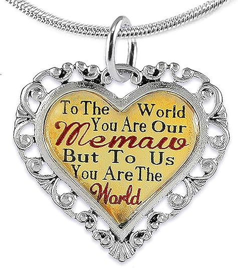 Memaw Heart Charm Necklace Hypoallergenic, Adjustable, Safe, Nickel, Lead & Cadmium Free!