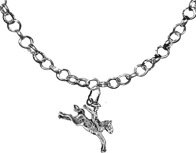 Cowboy Rider On Buck'in Bronco, Horse, Adjustable 14-21 Inch Rolo Necklace, Nickel, Lead, And Cadmium Free-Hypoallergenic