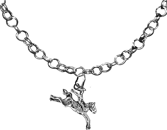 Cowboy Rider On Buck'in Bronco, Horse, Adjustable 14-21 Inch Rolo Necklace, Nickel, Lead, And Cadmium Free-Hypoallergenic