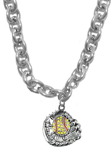 Softball On A Sterling Silver Solid .925 Sterling,Not Plated Or Coated.18 Inch Chain,Hyperallergenic Safe-Nickel,Lead, Cadmium Free