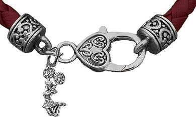 Cheer Crystal Jumping Cheerleader,Genuine Deep Red/Maroon Leather,Antique Cheerleader Bracelet,Hypoallergenic,Contains No Nickel,Lead,Or Poisonous Cadmium-It Is What You Do Not See That Matters™