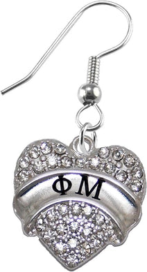 Phi Mu Crystal Heart Earrings, Licensed Sorority Jewelry Manufacturer