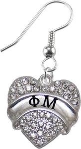 Phi Mu Crystal Heart Earrings, Licensed Sorority Jewelry Manufacturer