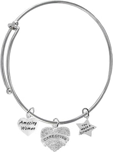 Caregiver, Nurse, RN, LPN, You Made A Difference, Amazing Women Miracle Wire Bracelet, Hypoallergenic, Safe-Nickel, Lead, Free