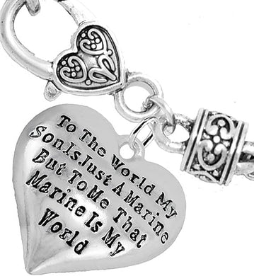 Marine Mom, My Son, is My World Bracelet, Hypoallergenic, Safe- Nickel, Lead and Cadmium Free