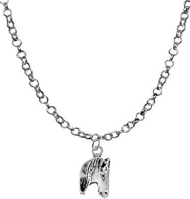 Horse Head Necklace, Adjustable 14-21 Inch Rolo Chain Necklace, Nickel, Lead, And Cadmium Free-Hypoallergenic