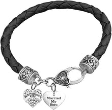 Deputy Sheriff's Wife, I Married My Hero, On A Genuine Black Leather Bracelet, Hypoallergenic Safe-Nickel, Lead And Cadmium Free