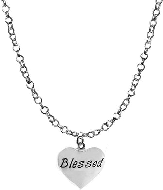 Blessed, Message, Blessed Heart Jewelry, Endearment Jewelry, Message Jewelry, Adjustable 14-21 Inch Rolo Chain Necklace, Nickel, Lead, And Poisonous Cadmium Free-Hypoallergenic
