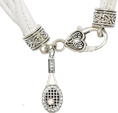 Tennis, Genuine Crystal,Hypoallergenic White Leather Bracelet, Safe-Nickel, Lead, and Cadmium Free!