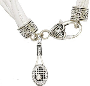 Tennis, Genuine Crystal,Hypoallergenic White Leather Bracelet, Safe-Nickel, Lead, and Cadmium Free!