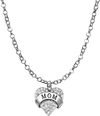 Mom, Adjustable 14-21 Inch Rolo Chain Pave' Crystal Heart Necklace, Nickel, Lead, And Cadmium Free-Hypoallergenic