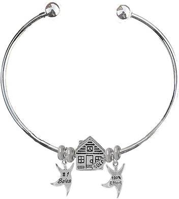 Realtor, Real Estate, Home, Adjustable, Flexible Cuff Bracelet, #1 Sales,100% Effort, House Sold Charms, Hypoallergenic-Safe, No Nickel,Lead, Or Poisonous Cadmium