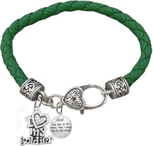 Army, I Love My Soldier, and God Has You in His Arms, and I Have You in My Heart, On A Genuine Leather Bracelet, Hypoallergenic Safe, No Nickel, Lead, Or Poisonous Cadmium in Bracelet