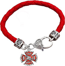 Firefighter, On A Red Woven Leather Hypoallergenic Bracelet, Nickel, Lead, And Poisonous Cadmium Free