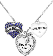 Air Force Girlfriend, Key to My Heart, Crystal Girlfriend Heart, Hypoallergenic, Safe-Nickel, Lead Free