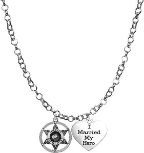 Deputy Sheriff's, I Married My Hero, On A Adjustable Rolo Chain Necklace, Hypoallergenic Safe-Nickel, Lead And Cadmium Free