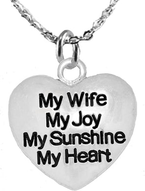 Message Jewelry, My Wife, My Joy, My Sunshine, My Heart, Adjustable Necklace, Hypoallergenic, Safe-Nickel, Lead, Free