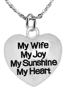 Message Jewelry, My Wife, My Joy, My Sunshine, My Heart, Adjustable Necklace, Hypoallergenic, Safe-Nickel, Lead, Free