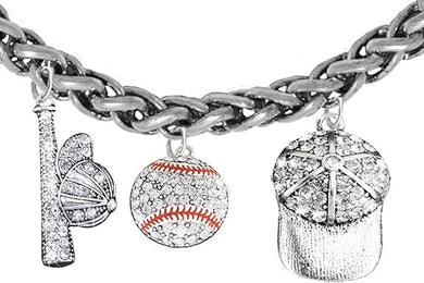 Baseball, Genuine Crystal. Bat, Caps Bracelet, Hypoallergenic, Safe-Nickel & Lead, Free
