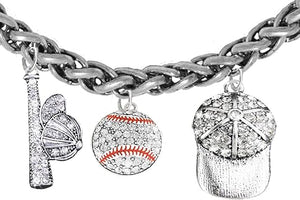 Baseball, Genuine Crystal. Bat, Caps Bracelet, Hypoallergenic, Safe-Nickel & Lead, Free
