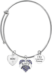 Mom, I Will Love You Forever, Navy Hypoallergenic, Safe-Nickel Free, No Poisonous Lead Or Cadmium