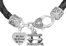 Weightlifters If I Believe It I Can Do It, We are So Proud of You Heart, On A Black Woven Leather Bracelet, Hypoallergenic - Nickel, Lead, and Poisonous Cadmium Free