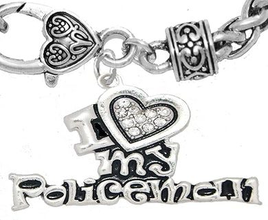 Policeman's, I Love My Policeman, Antique Wheat Chain Bracelet, Hypoallergenic, Safe-Nickel, Lead, Free
