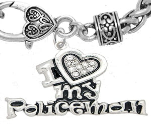 Policeman's, I Love My Policeman, Antique Wheat Chain Bracelet, Hypoallergenic, Safe-Nickel, Lead, Free