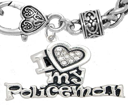 Policeman's, I Love My Policeman, Antique Wheat Chain Bracelet, Hypoallergenic, Safe-Nickel, Lead, Free