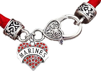 Marine Crystal Charm, Vintage Antique Silver Clasp/Genuine Red Leather Bracelet, Hypoallergenic, Safe-No Nickel, No Lead and No Poisonous Cadmium