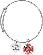 Firefighter, Mom Of A Hero In Training, Fire Department Charm, On A Adjustable Miracle Wire Bracelet, Hypoallergenic Safe-Nickel, Lead And Cadmium Free