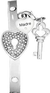 Message Bracelet, Madre, The Key to My Heart, Genuine Crystal Bracelet, It Really Locks! Hypoallergenic, Safe-Nickel, Lead, Free