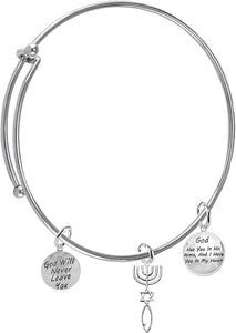 God Has You In His Arms,And I Have You In My Heart, Messianic Seal of Jerusalem With Menorah,Star Of David,Christian Fish(Ichthys)On Adjustable Bracelet,Hypoallergenic, Safe-No Nickel,Lead, Or Cadmium