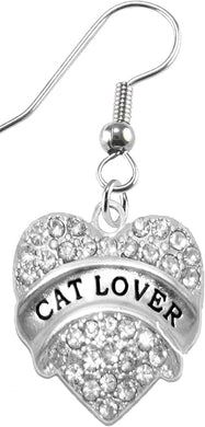 Cat Lover Crystal Heart Earrings,