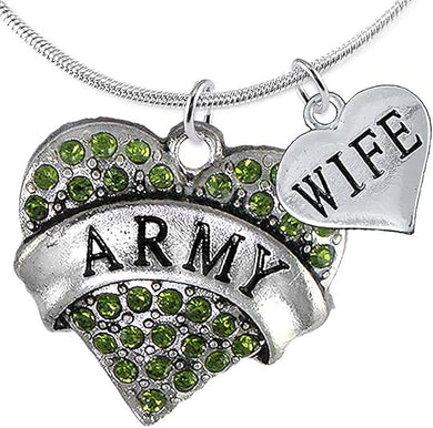 Army Wife Heart Necklace, Adjustable, Hypoallergenic, Will NOT Irritate Anyone with Sensitive Skin. Safe- Nickel, Lead and Cadmium Free