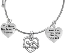Never Stop Trying, Never Quit 3 Charm Adjustable Bracelet, Hypoallergenic, Safe-Nickel Free, No Poisonous Lead Or Cadmium