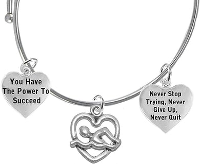 Never Stop Trying, Never Quit 3 Charm Adjustable Bracelet, Hypoallergenic, Safe-Nickel Free, No Poisonous Lead Or Cadmium