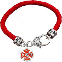 EMT Firefighter, On A Red Woven Leather Hypoallergenic Bracelet, Nickel, Lead, And Poisonous Cadmium Free