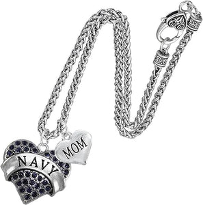 Navy Mom Blue Crystal Necklace Heart Necklace, Hypoallergenic, Will NOT Irritate Anyone with Sensitive Skin. Safe- Nickel, Lead and Cadmium Free