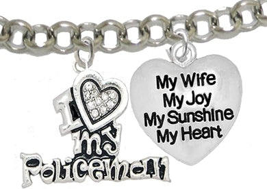 Policeman's, I Love My Policeman, My Wife, My Joy, My Sunshine, Adjustable Hypoallergenic, Safe-Nickel, Lead, Free