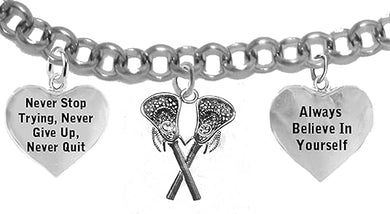 Lacrosse Never Stop Trying, Never Give Up, Never Quit Adjustable Bracelet, Hypoallergenic Safe-Nickel, Lead, Poisonous Cadmium Free