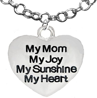 Message Jewelry, My Mom, My Joy, My Sunshine, My Heart, Adjustable Necklace, Hypoallergenic, Safe-Nickel, Lead, Free