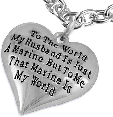 Marine Wife, My Husband is My World, Necklace, Hypoallergenic, Safe- Nickel, Lead and Cadmium Free