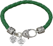 ROTC, Mom Of A Hero In Training,Genuine Army Green Leather Bracelet, Hypoallergenic Safe-Nickel, Lead And Cadmium Free