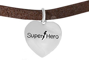 Super Hero Heart Charm On A Brown Suede Adjustable Bracelet, Hypoallergenic Safe- No Nickel. Lead, Or Poisonous Cadmium