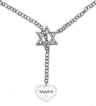 Jewish Madre Heart With Crystal Stone, Through A Crystal Star Of David, Rolo Chain Necklace Hypoallergenic, Safe-Nickel, Lead, And Cadmium Free