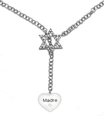 Jewish Madre Heart With Crystal Stone, Through A Crystal Star Of David, Rolo Chain Necklace Hypoallergenic, Safe-Nickel, Lead, And Cadmium Free