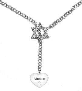 Jewish Madre Heart With Crystal Stone, Through A Crystal Star Of David, Rolo Chain Necklace Hypoallergenic, Safe-Nickel, Lead, And Cadmium Free